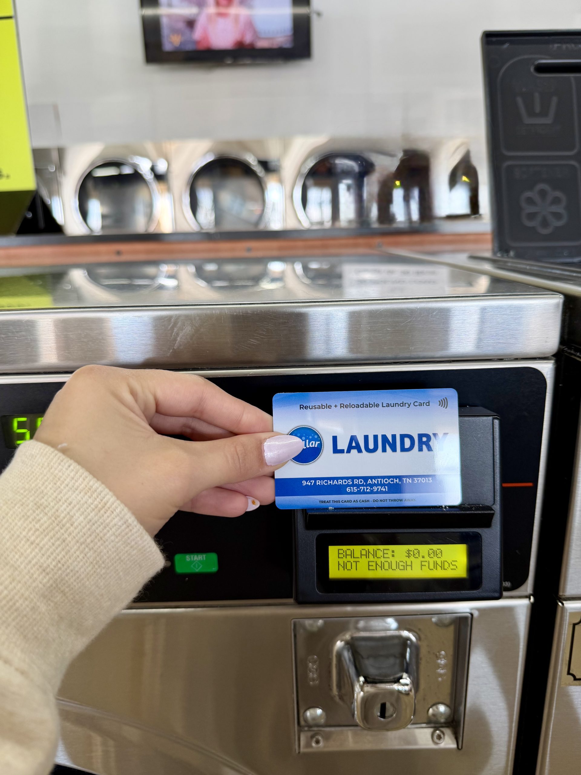 service-02 Tap-to-pay card reader at a Stellar Laundry Antioch machine