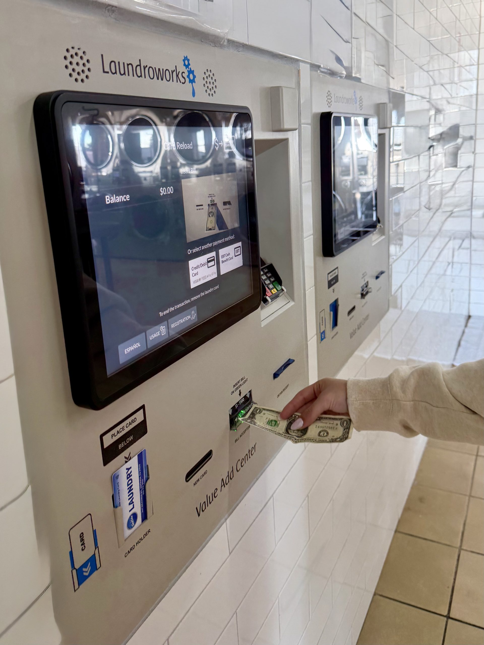 service-01 Self-service payment touchscreen kiosk at Stellar Laundry Antioch
